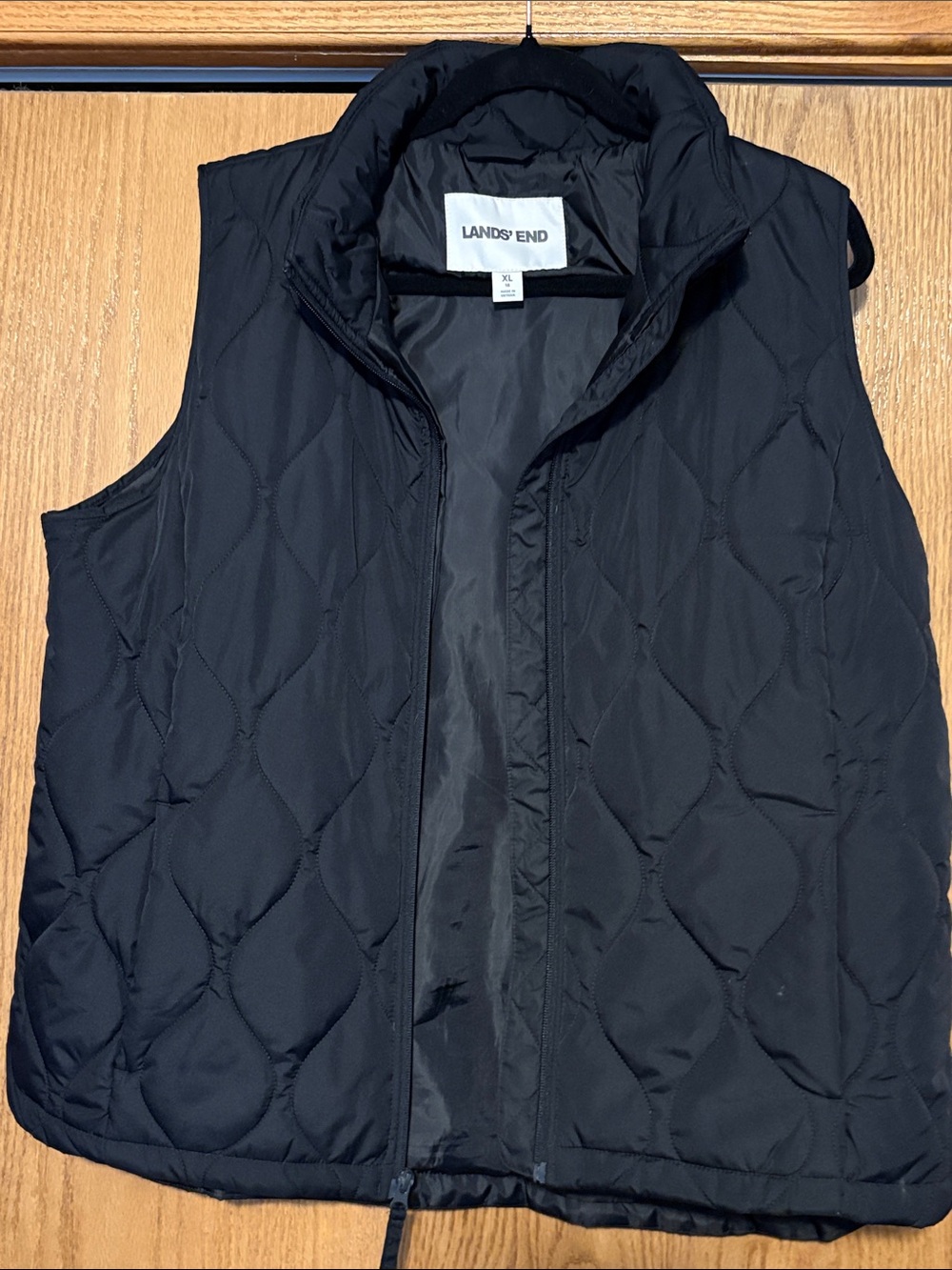 Lands' End Women's Black Quilted Vest with Stand Collar